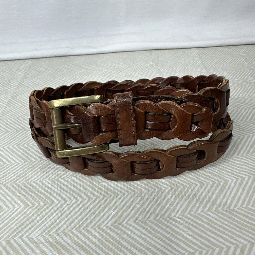 Looped Genuine Leather Belt Womens Med‎ Braided Brown (36.5 Inches) Brass Buckle